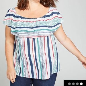 New Lane Bryant Striped Off-The-Shoulder Top 22/24